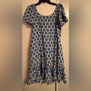 Signature by Robbie Bee Blue and White Puff Sleeve Sundress